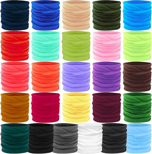 Jiuguva 26 Pcs Neck Gaiter Men Face Mask Headband Boho Head Wrap Headwear Bulk Hiking Seamless Neck Scarf Skull Bandana Women
