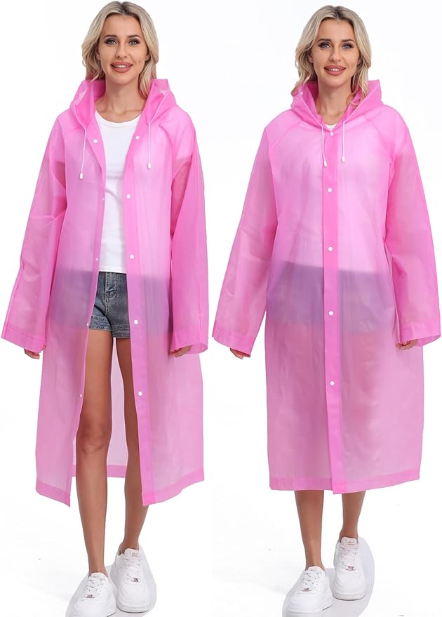 2-Pack Reusable Rain Ponchos for Adults, HOOMBOOM Raincoats Emergency for Women/Men with Drawstring and Sleeves
