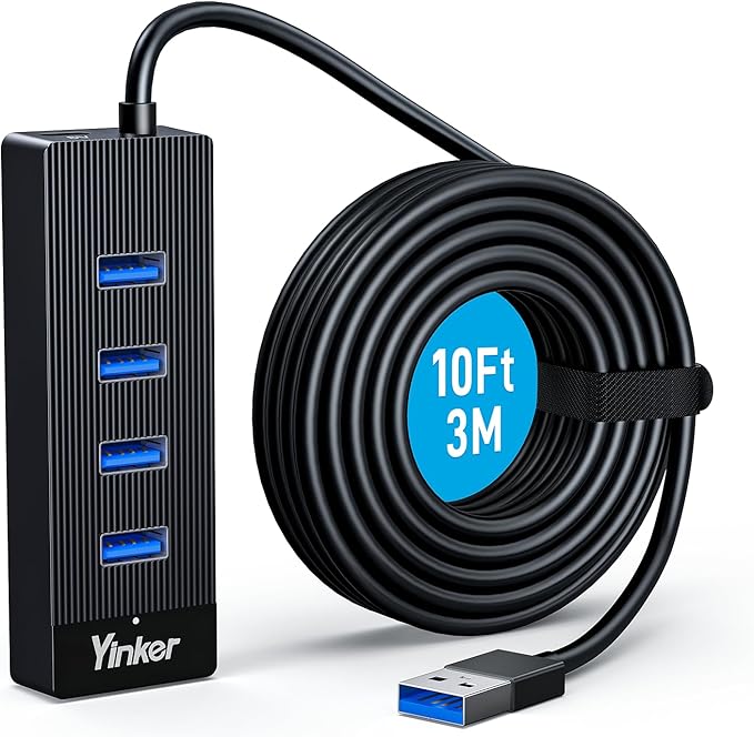 USB 3.0 Hub Long Cable 10FT, 4 Port USB Extension Data Cable USB Dock Extender for Desktop PC Laptop Mac, Windows, 5Gbps