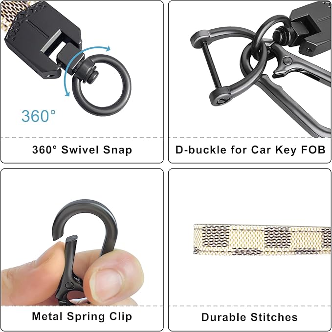 OHKYOOT Leather Car Keychain,Carabiner Clip Key Fob Keychain for Home Car Keys Women Men