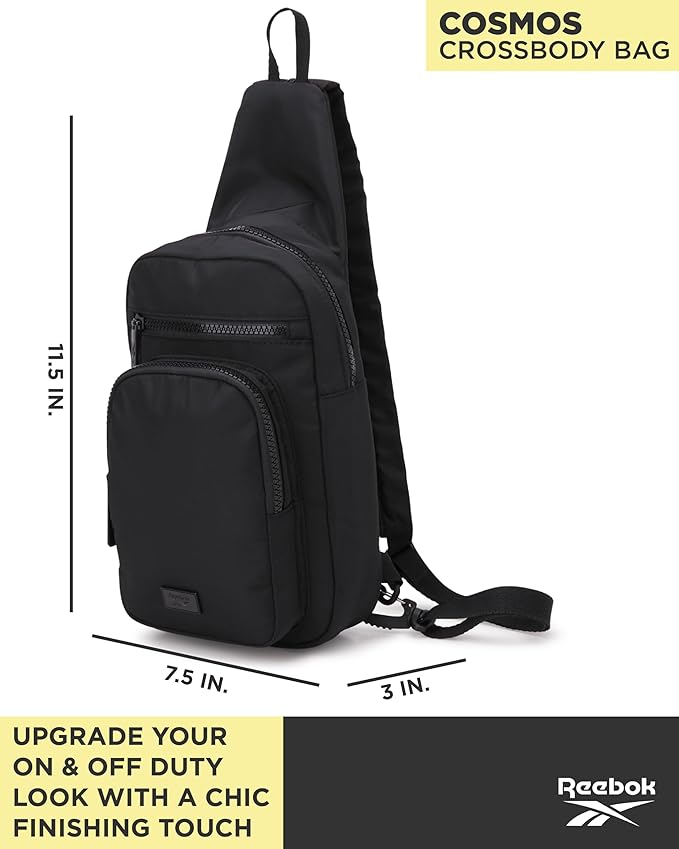 Reebok Unisex Crossbody Bag - Convertible Compact Durable Cross Body Bag for Women and Men - Gym and Travel Essentials, Size One Size, Cosmos Black