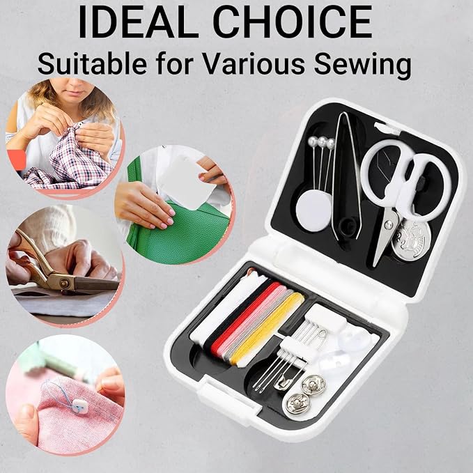 2 Pack Mini Sewing Kit Portable Sewing Supplies for Home Traveler, Adults, Beginner, Emergency, Contains Scissors, Threads, Needles (White)