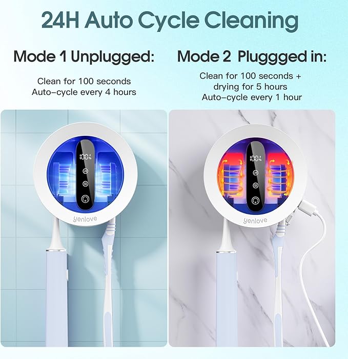Upgraded UV Toothbrush Cleaner Holder, Electric Toothbrush Holder for Bathroom,Tooth Brush Holders Wall Mounted,LED Smart Screen,Cleaning and Drying Fits All Toothbrushes for Home & Travel