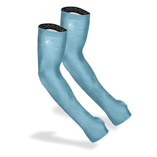FARMER'S DEFENSE Gardening Arm Sleeves|UV Cooling Protective Sleeve Women & Men|Anti-Scratch Cover Sun UPF Outdoor Protection - Heather Blue - XS