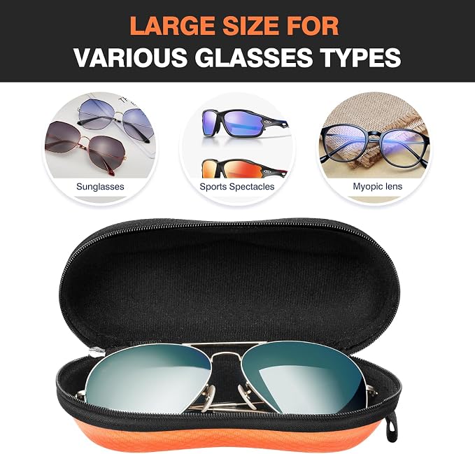 MoKo Semi Hard Shell Sunglasses Case, Unisex Protective Eyeglass Case Glasses Case Holder with Metal Hanging Hook