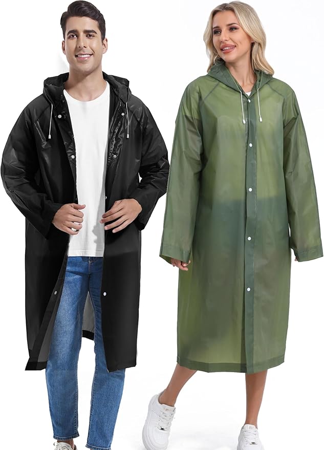 2PCS Rain Ponchos for Adults Reusable Rain Coats for Adults Rain Jackets Raincoats for Men Women