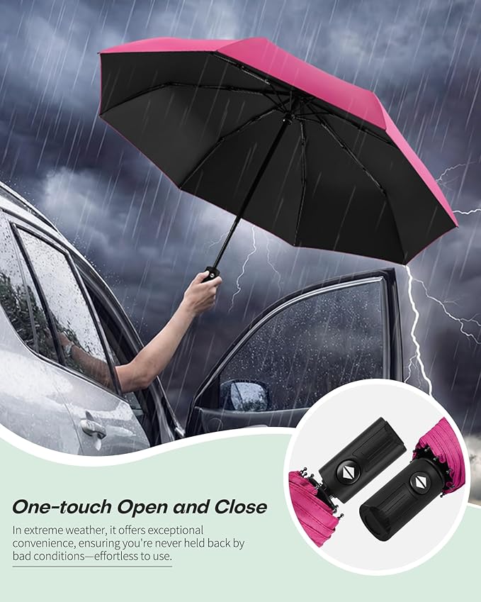 HIPPIH Compact Travel Umbrella for Rain - Windproof Automatic Umbrellas, UV Umbrella for Sun Protection with Black Anti-UV Coating, Portable Small Umbrellas for Backpack, Car, Walking, Kids, Women