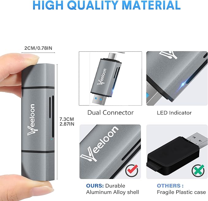 OTG SD Card Reader，Dual Slots USB 3.0 Type C to Micro SD Card Adapter, MicroSD SDHC SDXC Memory Card Viewer for Camera, Compatible with iPhone 17 16 15 Pro/Pro Max PC Computer MacBook Laptop