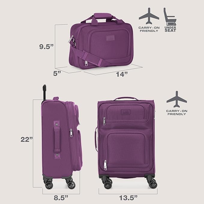 U.S. Traveler Rio Lightweight Softside Rolling Carry-on Suitcase, 4-Wheel Set, Purple