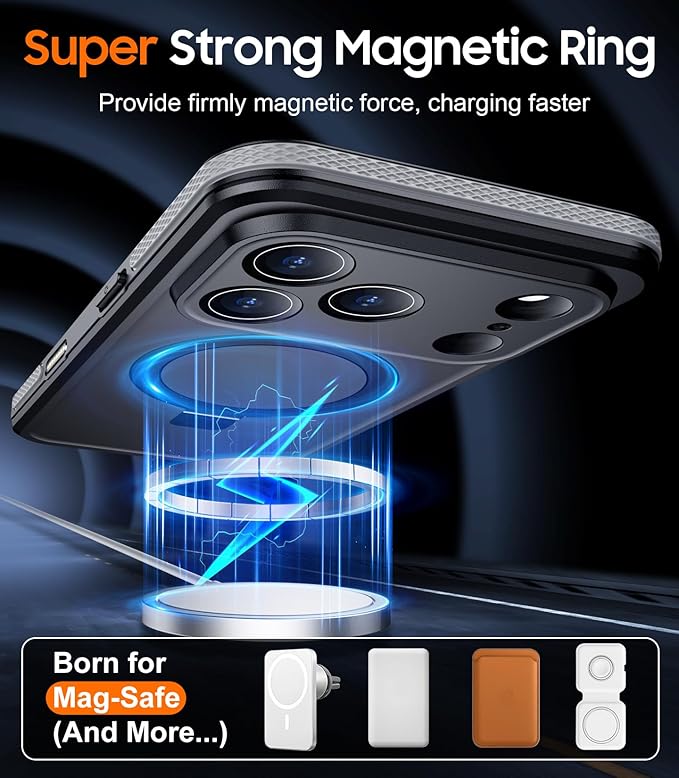 Magnetic Compatible with iPhone 17 Pro Case,Waterproof Built-in Screen & Camera Protector IP68 Underwater Full Body 17FT Military Dropproof Shockproof Phone Case 6.3"-Gray/Black