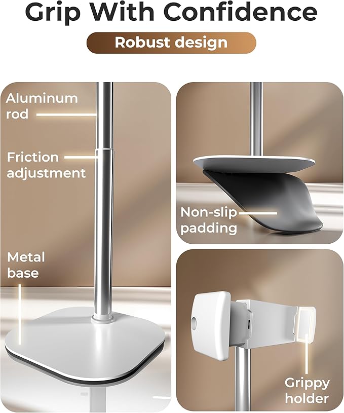 COOPER ChatStand, Adjustable Cell Phone Stand for Desk, Phone Stand for Recording, iPhone Holder for Filming, Small Tripod for iPhone, Fits Samsung, Android Smartphones, (Frost White)