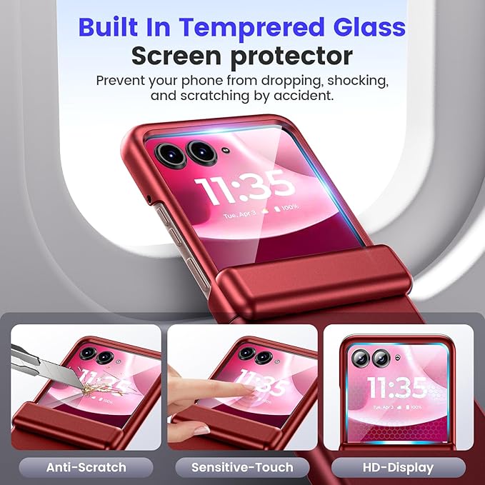 VEGO for Motorola Razr 2026/2025/2024 Case[Compatible with MagSafe][Built-in Screen Protector][Anti-Scratch] Full Body Hinge Protection Shockproof Magnetic Case for Moto Razr 2026 (Red)