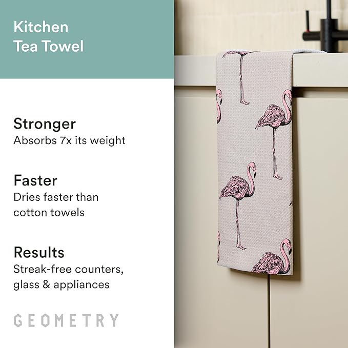 GEOMETRY Tea Towels – Spring & Summer Collection – Quick-Dry, Ultra-Absorbent, Reusable Microfiber Kitchen Towels for Drying & Cleaning - Flamingo Dance - 1 Pack