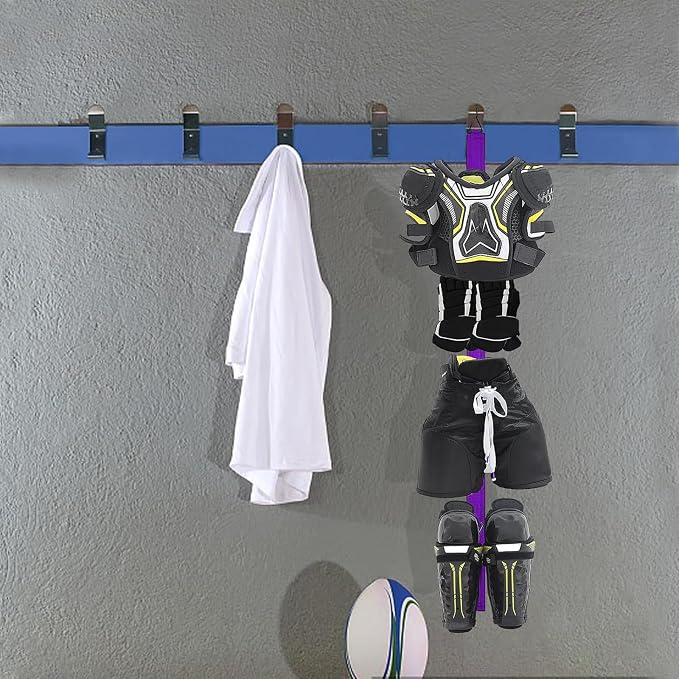 Hockey Hanger Portable Hanging Dryig Rack Hockey Gifts for Home and Outdoor Using in Ice Hockey Skating Football Camping Fishing 5 Hooks (Purple)