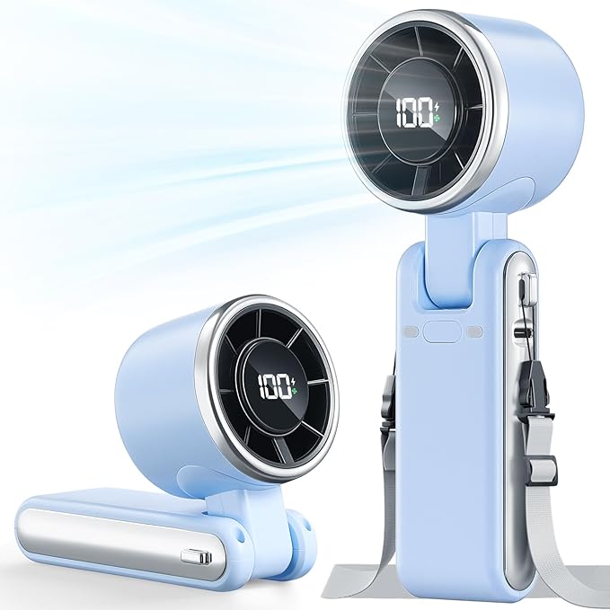 Portable Handheld Turbo Fan - 5 Gear High Speed 4000mAh Rechargeable Mini Personal Hand Fan Blow Cold Air, Battery Operated Travel Essentials, Gifts for Women, Men (Dew Drop Blue)