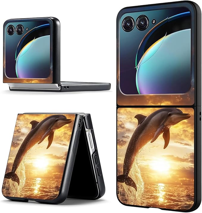 for Motorola Razr 2025 Case,for Moto Razr 60 Phone Case Cute Slim Hard PC Ultra-Thin Anti-Scratches Shockproof Protective Phone Cover,Golden Dolphin Sunset