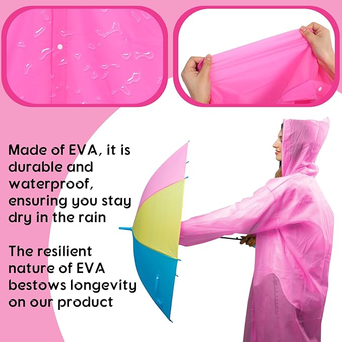 Rain Ponchos for Adults Reusable Rain Coats with Hood and Drawstring Thicken Ponchos Waterproof for Women(Pink)
