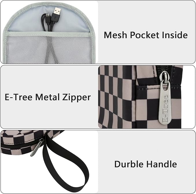 E-Tree Soft Headphone Case Bag for JBL Tune 510BT/520BT/500BT/720BT/Sony WH-CH520/510/720/710/BERIBES/SoundCore Q20/30/TOZO/KVIDIO/JLab/Bose, Travel Electronic Accessories Organizer (Checkered-Brown)