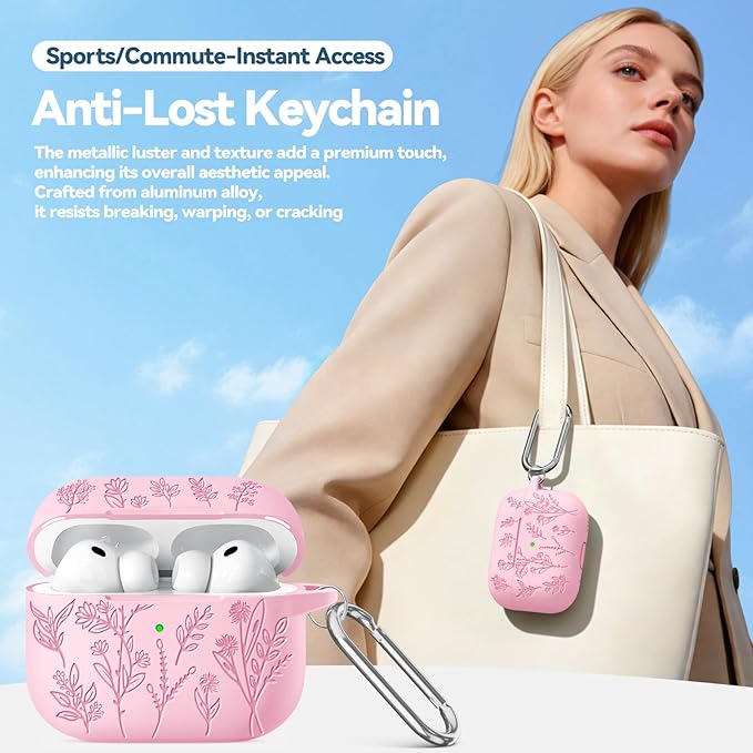 Ekoonpft for Airpods Pro 3 Case, Flower Engraved Cases for Apple AirPods Pro 3rd Generation 2025, Soft Silicone Cover for Men Women Girly with Cleaning Kit & Keychain, Anti-Scratch, Shockproof
