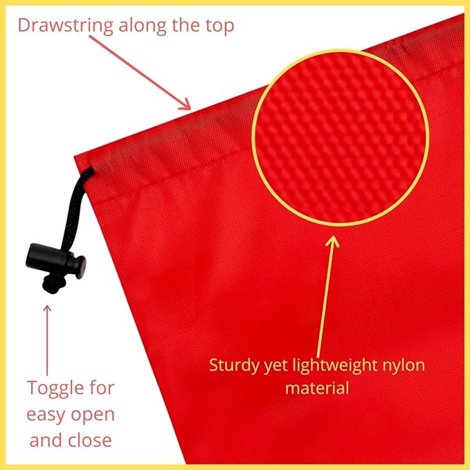 PALTERWEAR Drawstring Pouch (7 x 9 Inch, 12 Pack, Red) Nylon Cinch Bag with Toggle for Travel, Gym and Storage