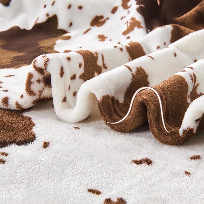 Edenleaf Cow Print Blanket, Ultra Cozy Cow Throw Blanket for Couch Bed and Travel, Cow Print Decor Throw Blankets for All Seasons 50"x60" (Light Brown)