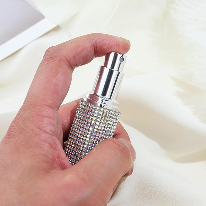 3 Pack Rhinestone Perfume Spray Bottle Crystal Travel Refillable Perfume Atomizer Bottle Portable Mini Perfume Spray Dispensers for Women 5 ML or 10 ML (3 Color B, 10 ML)