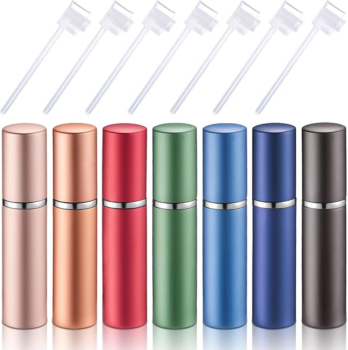 Motiskyy 7 Pcs 5ml Refillable Perfume Atomizers Bulk - Mini Travel Cologne Sprayers with Refill Pump & Transfer Tool for Perfume Makers & Small Studios (Morandi Color)