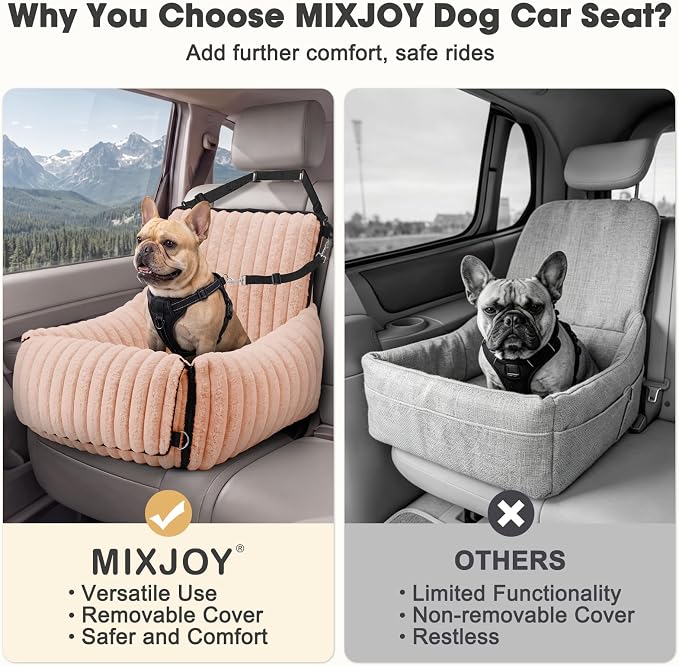 MIXJOY Dog Car Seat for Small/Medium Dogs up to 25 lbs, Multi-Functional Dog Carrier for Car with Detachable Washable Cover, Pet Travel Bed with Clip-On Safety Leash, Pink