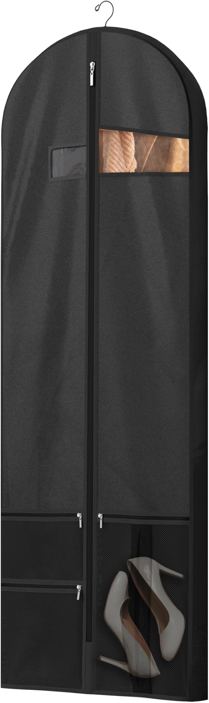 Lazebox 65" Travel Garment Bag with Accessories Zipper Pocket, Heavy Duty Suit Bag for Suits, Tuxedos, Dresses, Coats, Black, 1 pack