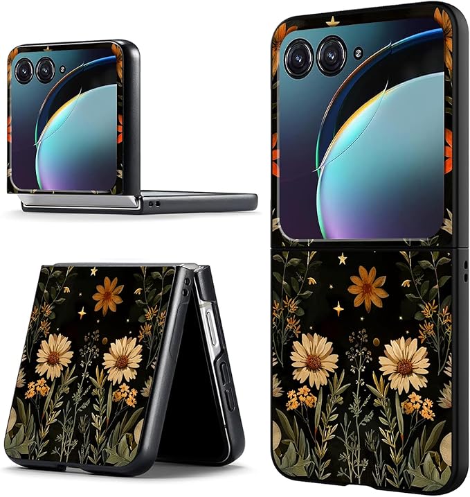 for Motorola Razr Plus 2025 Case,for Razor Plus 2025 Phone Case Cute Slim Hard PC Ultra-Thin Anti-Scratches Shockproof Protective Cover,Plant Floral Moon