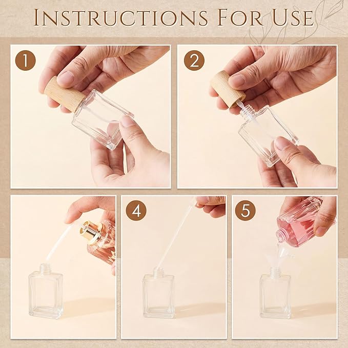 Domensi 30 Pcs 10/15/30/50 ml Glass Perfume Bottles Mini Glass Empty Spray Atomizer Bottles Bulk Refillable Perfume Dispenser Container with Pump Tool for Travel Skin Care (30 ml,Light Woddy Color)