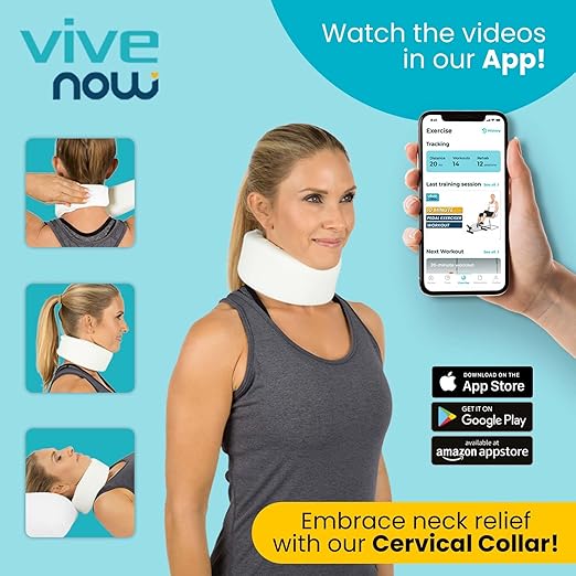 Vive Cervical Collar Neck Brace for Neck Pain and Support for Women & Men - Soft Foam Brace for Pain Relief - Comfortable Corrector Wrap for Posture, Sleeping, Radiculopathy, & Spine (White, 4 inch)