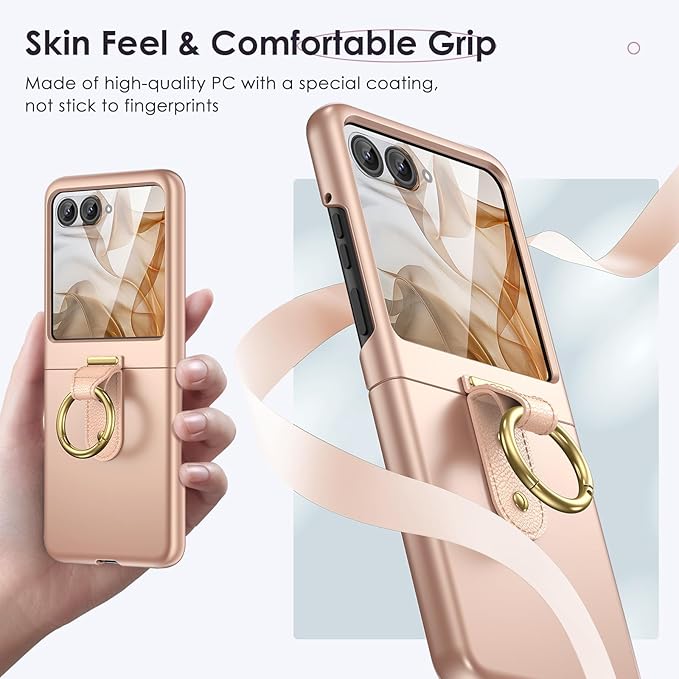 Maxdara for Motorola Razr 2026/2025/2024 Case with Ring [Not Fit Ultra or Plus], Moto Razr 2026 & Razr 2025 Case with Built-in Outer Screen Protector Slim Thin Cover (Rose Gold)
