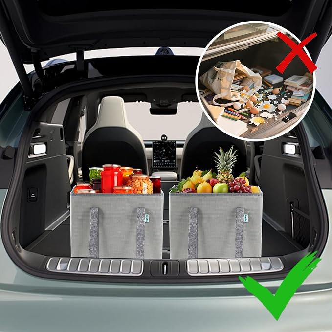 Reusable Grocery Bags Foldable 4-Pk, Heavy Duty Large Reusable Shopping Bags with Handles, Collapsible Tote