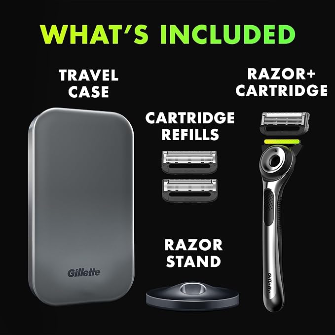 Gillette Labs Shaving Kit for Men, Storage on the Go, Includes Travel Case, 1 Handle, 3 Razor Blade Refills, and Premium Magnetic Stand