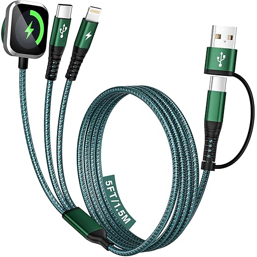 2026 Travel Essentials for Apple Watch Charger, Cruise Vacation Camping Essentials, 3 in 2 Charging Cable for Multiple Devices, iWatch Charger/Type-C/L Cord for iWatch 11-2/iPhone 17-11/Car, 5FT