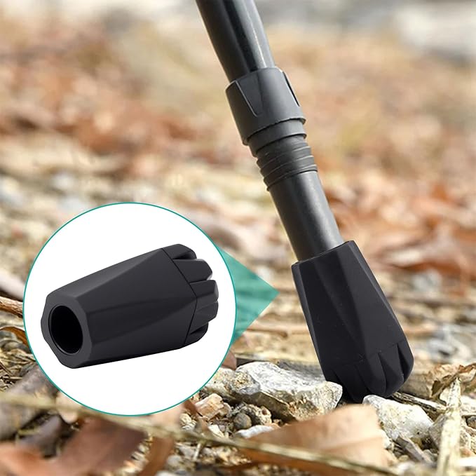 6PCS Walking Stick Tips, Shock Absorption Trekking Pole Tips Replacements, Anti-Slip Wear-Resistant Plastic Tip for Hiking Pole for Seniors or Outdoor Hikers, Mountaineers-Black