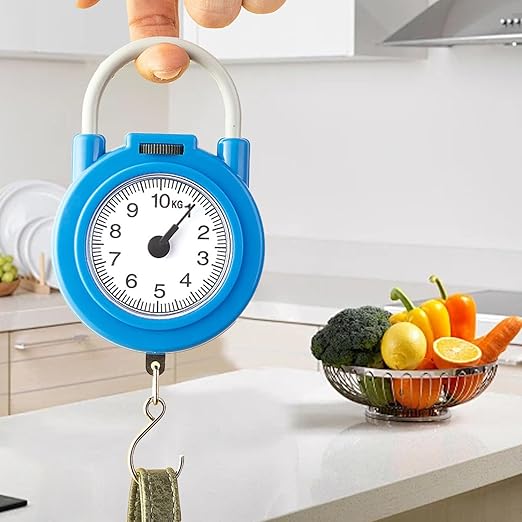 Handheld Scale, Small Food Weighing Scale 22lb Load Capacity High Accuracy Portable Kitchen Spring Scale for Household (Blue)