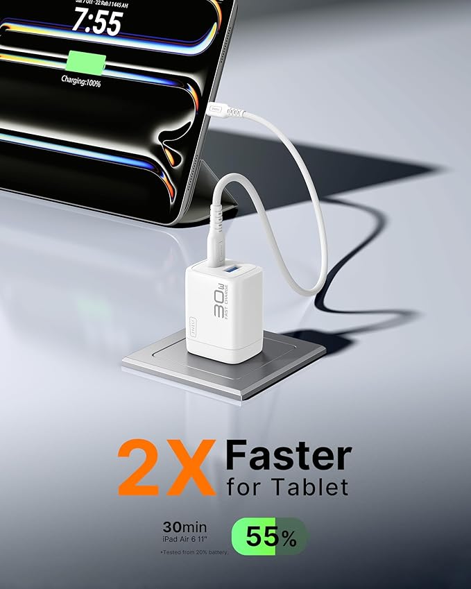 INIU Mini USB C Charger, 30W GaN Fast Charging ETL Certified Wall Adapter Block with Samrt Phone Protection, Dual Port with 5ft Type C Cable for iPhone 17 iPad Samsung Google Switch etc [2-Pack White]