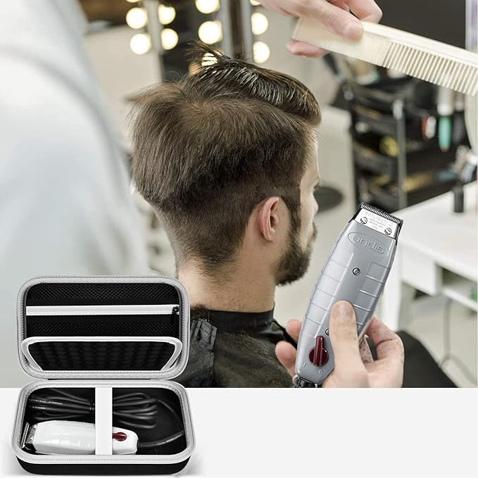 Case for Andis Professional T-Outliner Beard & Hair Trimmer, Model GTO 04780/04710/04603/04775, with Mesh Pocket for Attachment Set - Bag Only (Black+Black Inner)