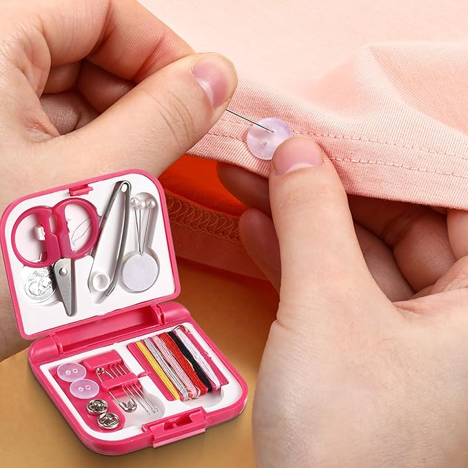Exclaith 20 Pack Mini Travel Sewing Set Portable Sewing Kit Emergency Sewings Kit Travel Small with Threads Scissors Needles for Women, Mom, Traveler, Adults, Beginner, Blue, Rose Red