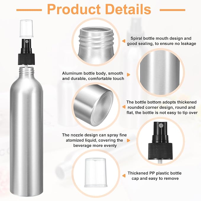 HARFINGTON 3pcs Aluminum Fine Mist Spray Bottles 300ml/10oz Metal Small Liquid Alcohol Refillable Travel Container with Black Plastic Nozzle Cap for Perfume Skincare Cosmetic Storage Bottle