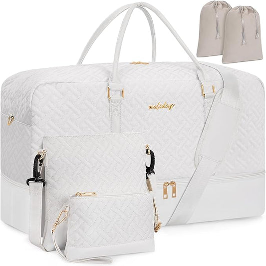 Weekender Bag for Women, 5 Pcs Set Carry on Overnight Bag, 21" Travel Duffel Bag with Waterproof Shoe Compartment for Weekend Travel Business Trip