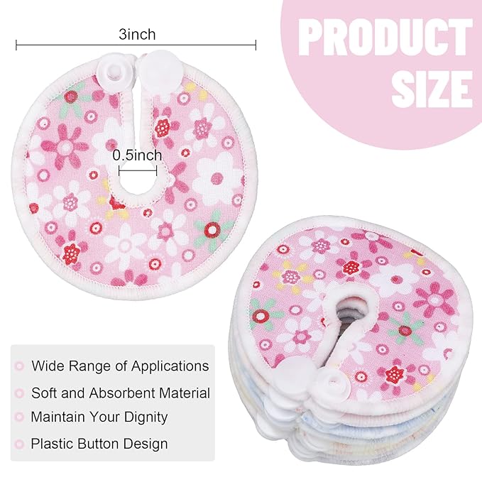 32 Pieces G Tube Button Covers G Tube Pad Holder Cotton Pads for Feeding Support Reusable Feeding Cotton Supplies Soft Covers for Breastfeeding Nursing Care, 4 Designs(Fresh Flower)