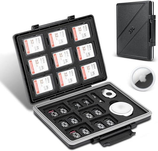 JJC 45 Slots Memory Card Case for 30 Micro SD and 15 SD Cards with AirTag Slot, Water-Resistant Anti-Shock Anti-Dust, Micro SDHC/SDXC TF Card and SD/SDHC/SDXC Holder Organizer Storage