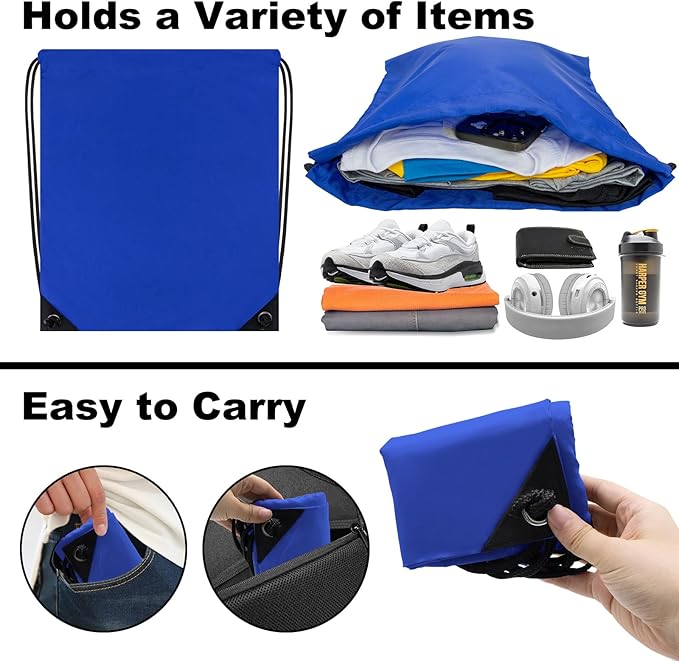 2PCS Drawstring Bags Bulk, String Backpack for Men Women, Cinch Bag Draw String Back Bag for Gym, Sports, Travel, Swimming, Beach, Blue