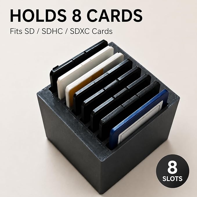 Mini Milk Crate SD Card Holder, Compact 8 Slot Memory Card Organizer for SD SDHC SDXC Cards, Portable Camera Card Storage Case for Desk Setup, Travel, Photography Gear and Workspace (B Set, SD)