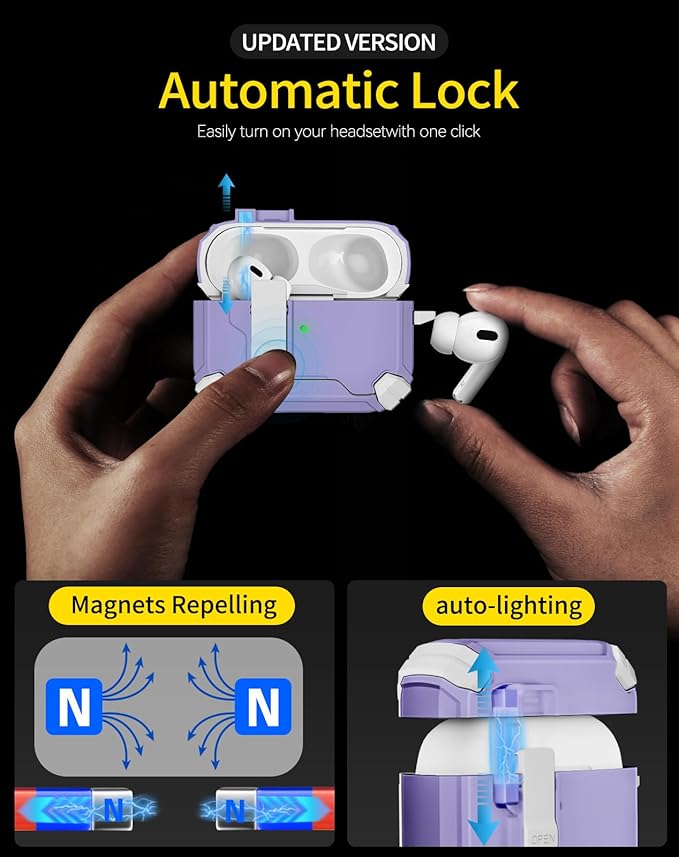 Pohgelan Compatible with AirPods Pro 2nd/1st Case,Magnetic Automatic Lock with Phone Stand & Cleaning Kit,Compatible with Magsafe Cover -s-Purple