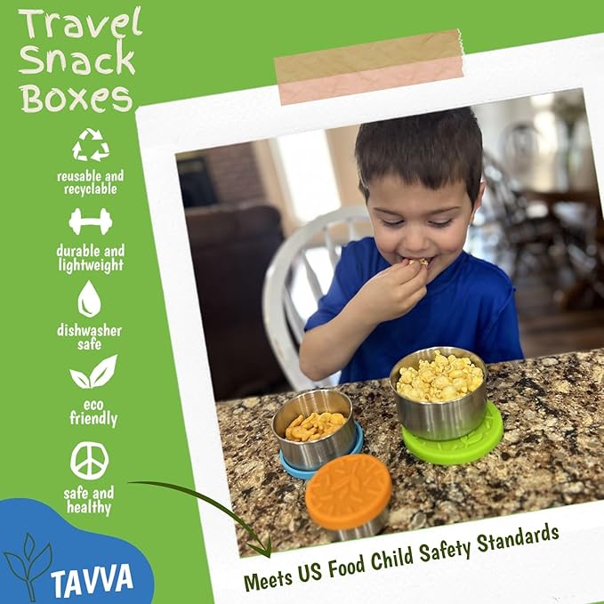 TAVVA Stainless Steel Lunch Containers [12oz/ 7oz/ 3oz] - BPA-Free Metal Lunchbox with Leakproof Silicone Lids - Lunch Box - Small Snack Food Containers with Lids - Dishwasher Safe