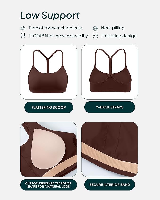 PAVOI ACTIVE Yoga Racerback Bras for Women - Buttery Soft Low Support Scoop Neck Y-Back Thin Strap Sports Bra - FlexFlow
